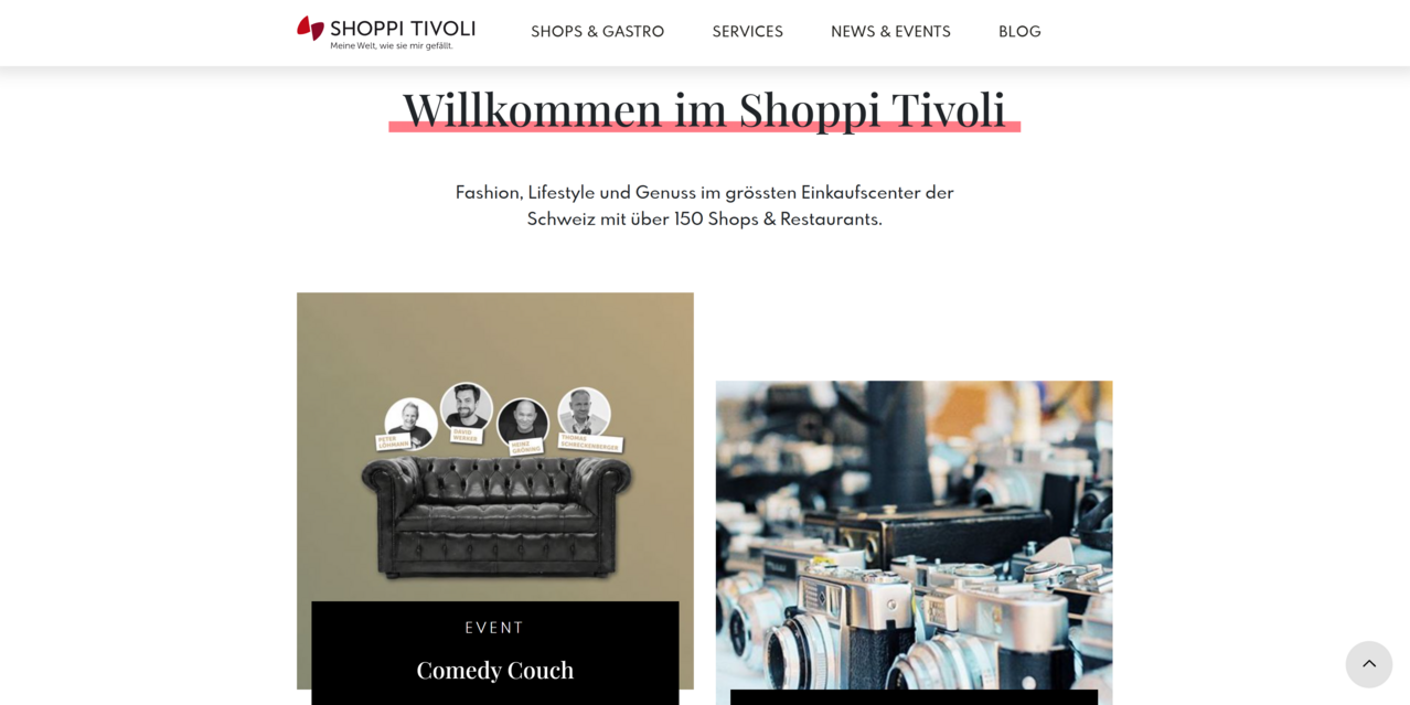 Startseite mit Event- und Inspirationsteasern