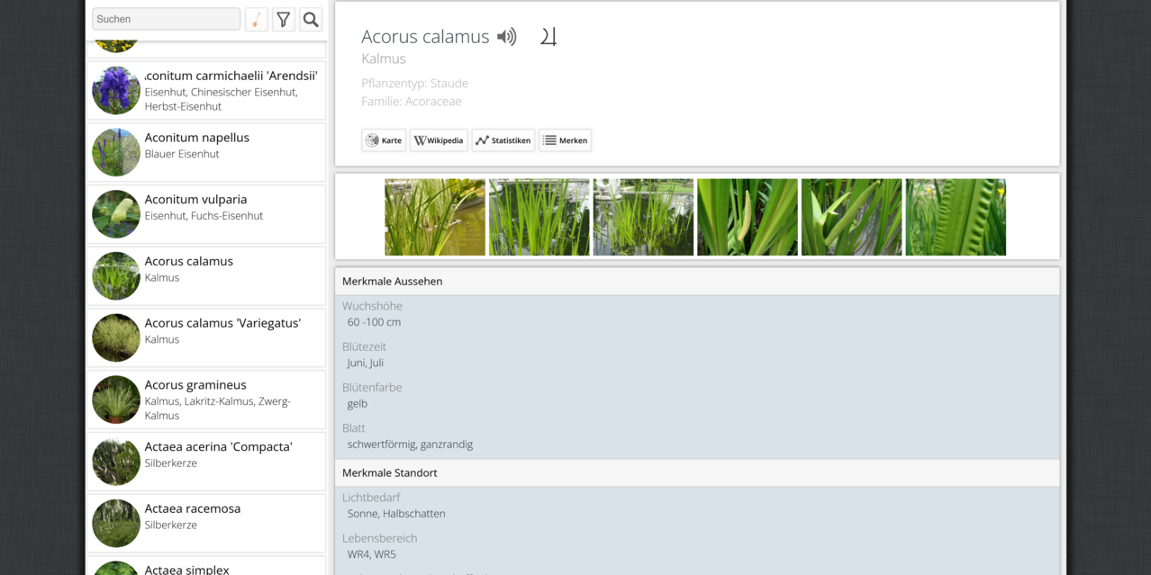 Pflanzenlexikon im Browser mit Detailansicht und Bildergalerie