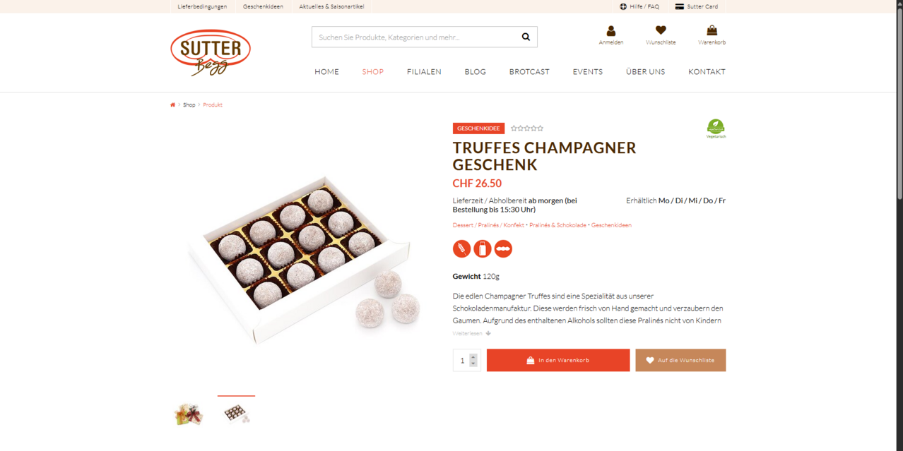 Produktdetailseite mit Konfigurator und Warenkorb