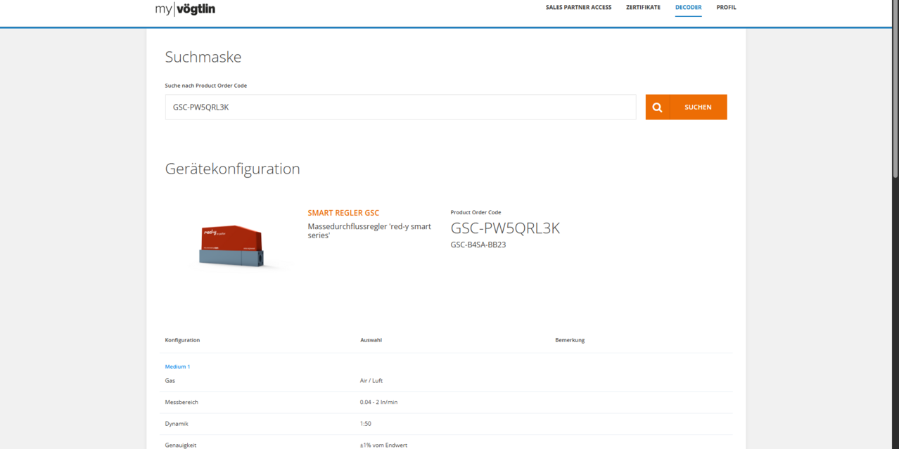 Geschützter Bereich my|vögtlin mit Decoder für Product Order Codes