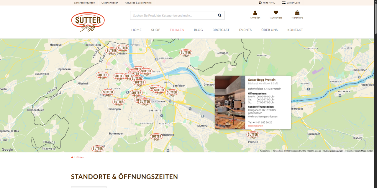 Filialfinder mit Karte und Standorten im Baselbiet