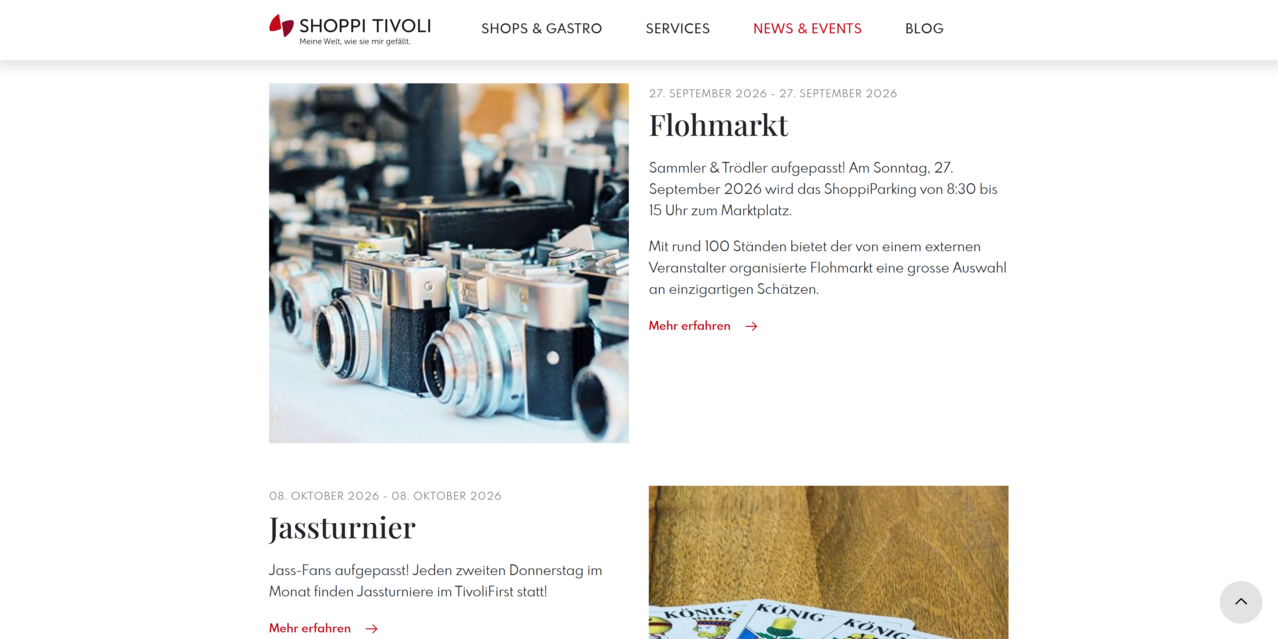 Events-Übersicht mit Terminen und Detailseiten
